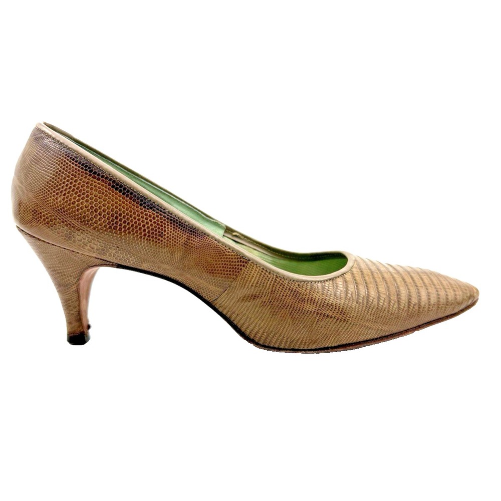 Tan Lizard Skin Pumps Size 8 AA by J Norman Ltd. Vintage 1950's 2 1/2" Heel - Picture 10 of 16